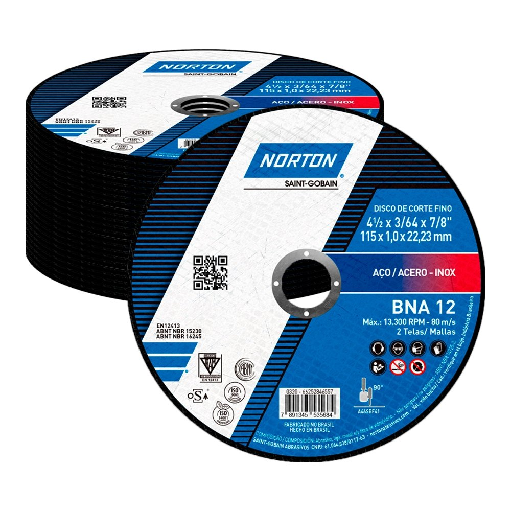 25 Discos de Corte Norton 4.1/2P BNA 115X1,0X22,23mm Azul 25 Discos de Corte Norton 4.1/2P BNA 115X1,0X22,23mm Azul