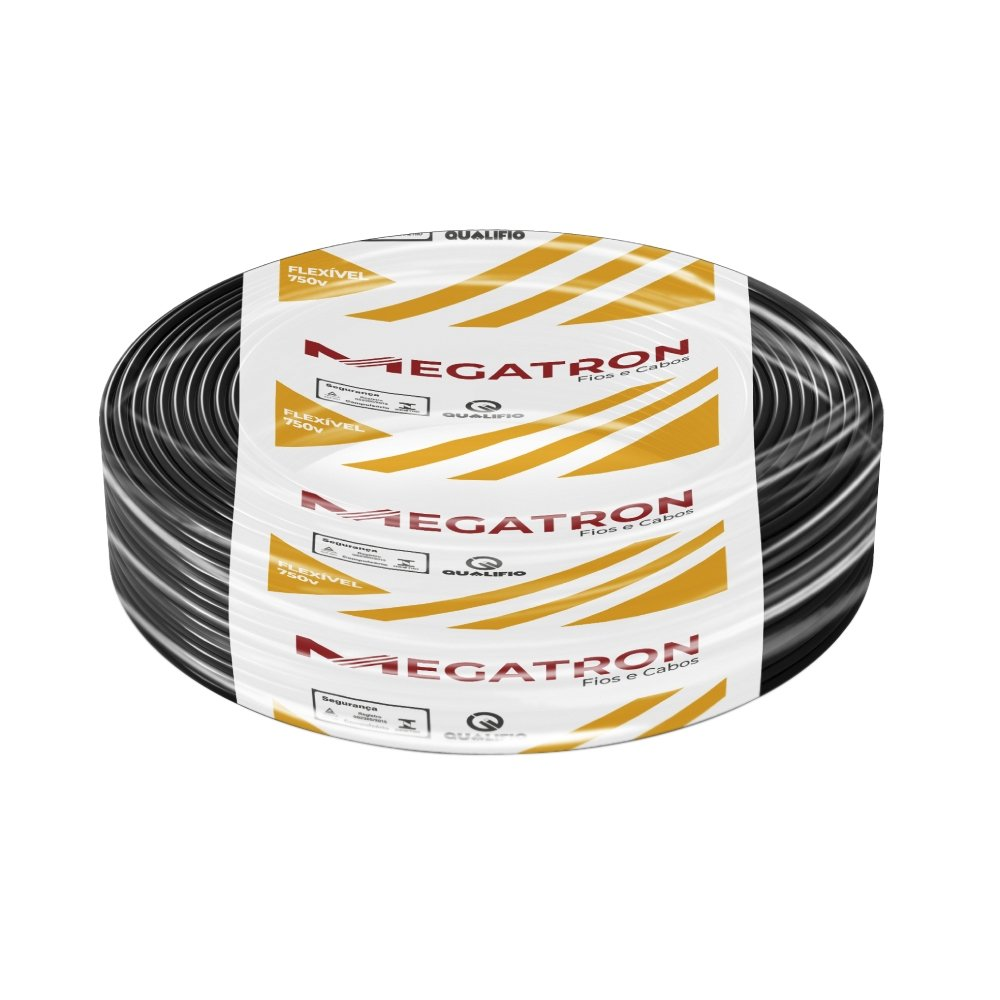 Cabo Flexível Megatron 2,5MMx100M Rolo 750V Preto Cabo Flexível Megatron 2,5MMx100M Rolo 750V Preto