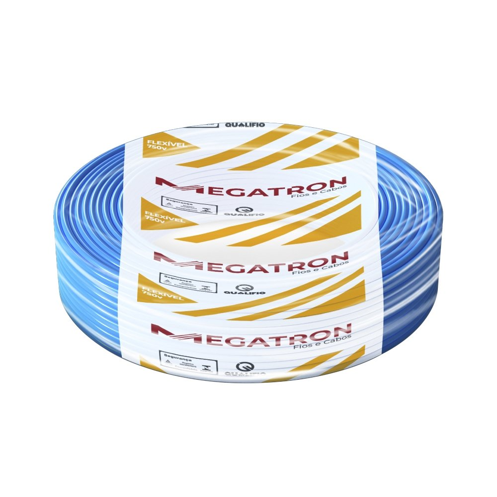 Cabo Flexível Megatron 2,5MMx100M Rolo 750V Azul Cabo Flexível Megatron 2,5MMx100M Rolo 750V Azul