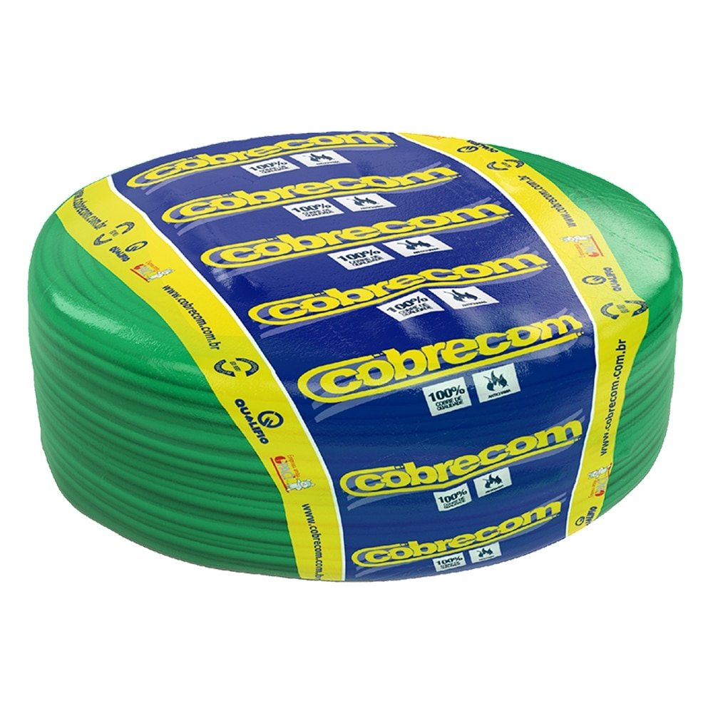 Cabo Flexível Cobrecom 10mmx100m Rolo 750V Verde Cabo Flexível Cobrecom 10mmx100m Rolo 750V Verde