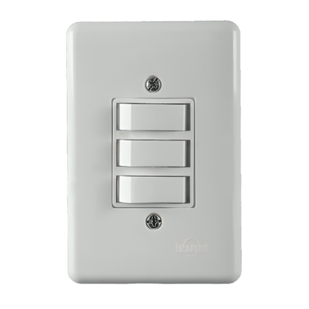 Interruptor Ilumi 3 Teclas Simples + Placa Stylus 6A 250V 4x2 Interruptor Ilumi 3 Teclas Simples + Placa Stylus 6A 250V 4x2