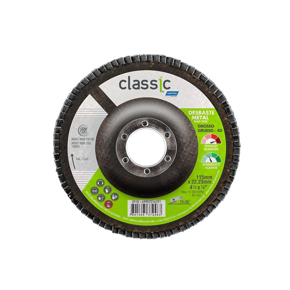 Disco Flap Norton Classic 4.1/2P R801 G40 Embalagem com 10 Unidades