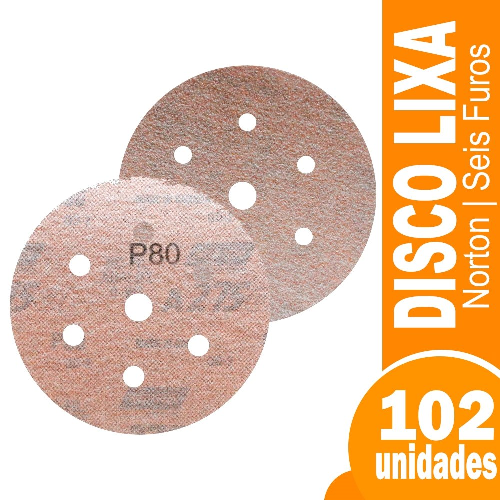 Disco Lixa Seco Norton A275 P80 152mm com 6 Furos - Embalagem com 102 Unidades Disco Lixa Seco Norton A275 P80 152mm com 6 Furos - Embalagem com 102 Unidades