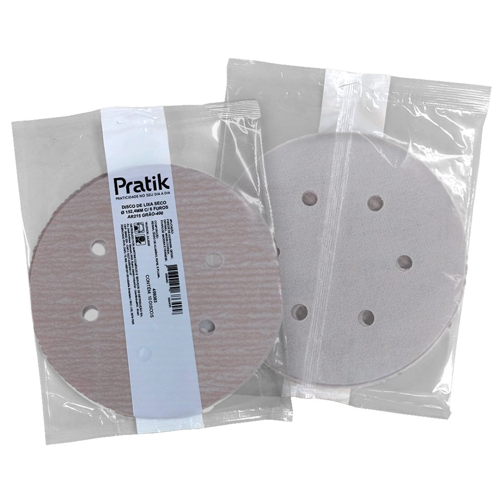 Disco Lixa Seco Pratik AR215 - 152.4mm 6 Furos com Velcro G400 - Embalagem com 10 Unidades Disco Lixa Seco Pratik AR215 - 152.4mm 6 Furos com Velcro G400 - Embalagem com 10 Unidades