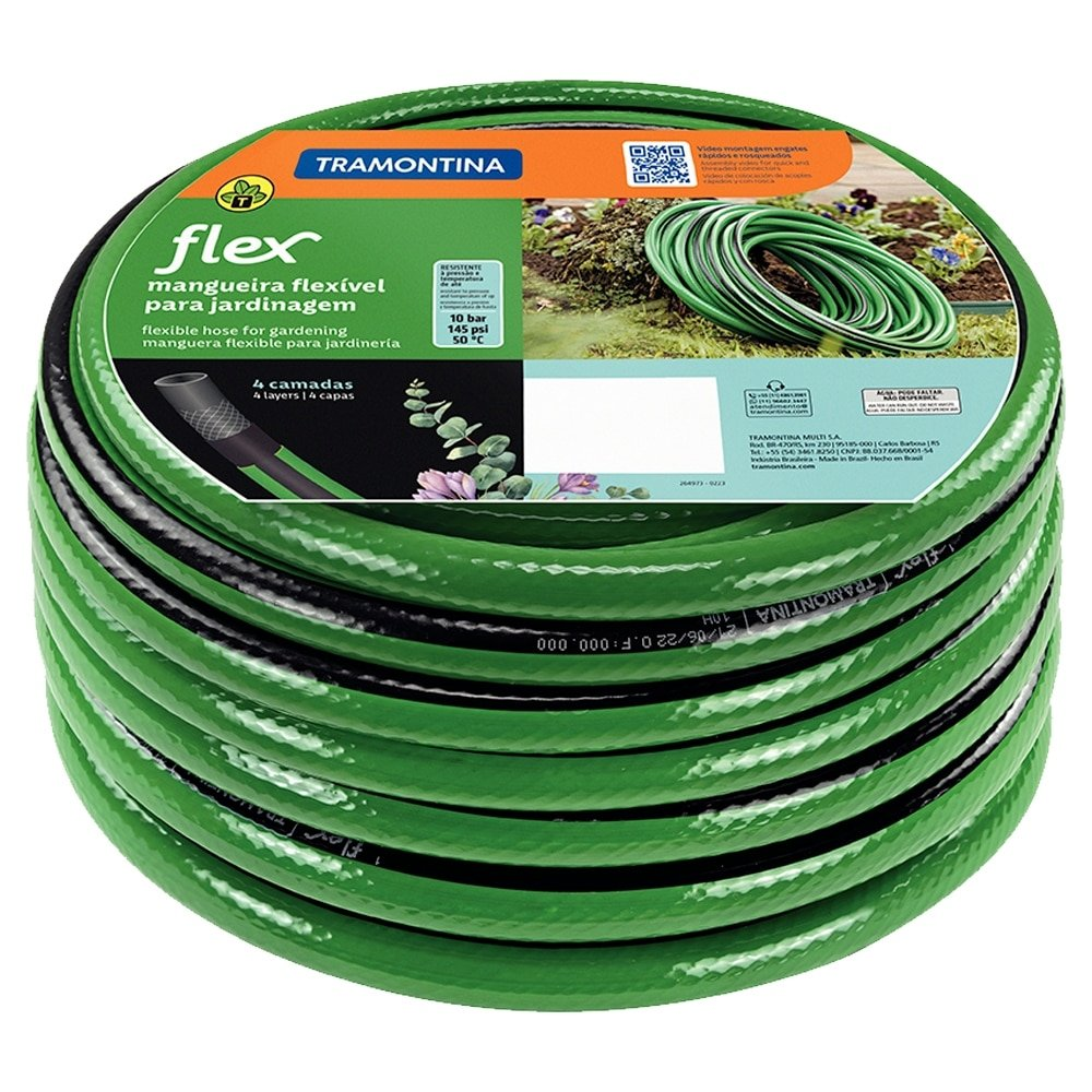 Mangueira Jardim Tramontina Flex Verde Com Faixa Preta 4 Camadas 10m Mangueira Jardim Tramontina Flex Verde Com Faixa Preta 4 Camadas 10m