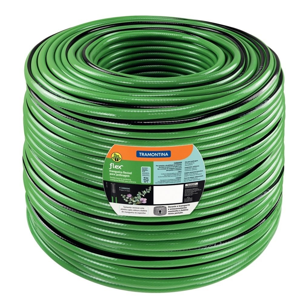 Mangueira Jardim Tramontina Flex Verde com Faixa Preta 4 Camadas 300M Mangueira Jardim Tramontina Flex Verde com Faixa Preta 4 Camadas 300M