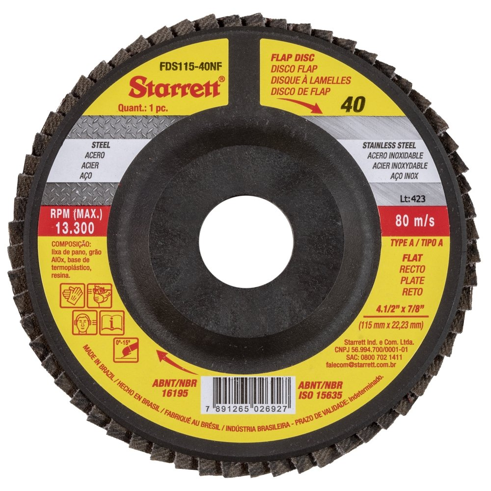 Disco Flap Starret 4.1/2P G40 - Embalagem com 12 Unidades Disco Flap Starret 4.1/2P G40 - Embalagem com 12 Unidades