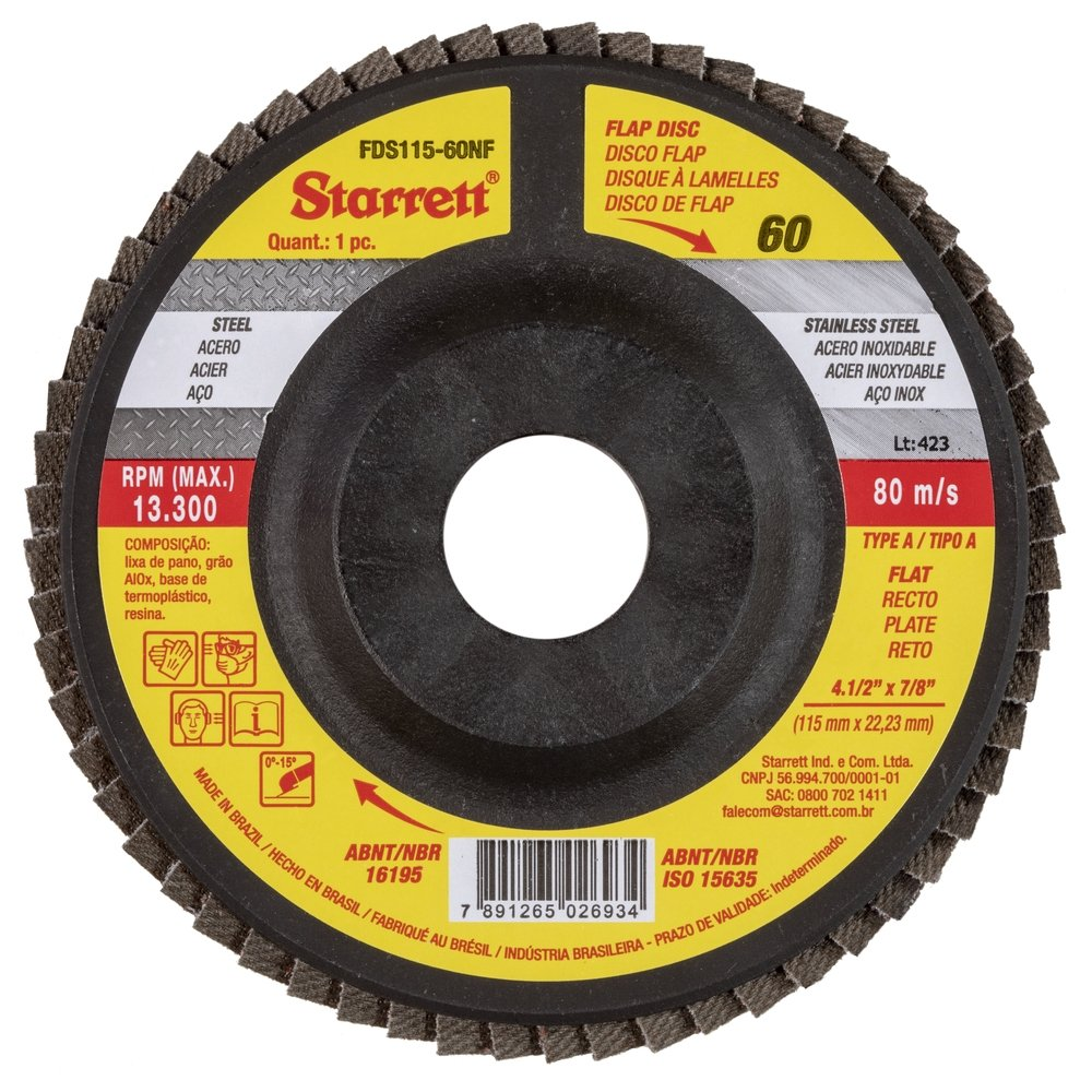 Disco Flap Starret 4.1/2P G60 - Embalagem com 12 Unidades