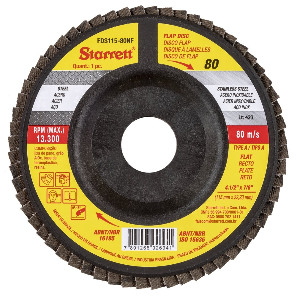 Disco Flap Starret 4.1/2P G80 - Embalagem com 12 Unidades Disco Flap Starret 4.1/2P G80 - Embalagem com 12 Unidades