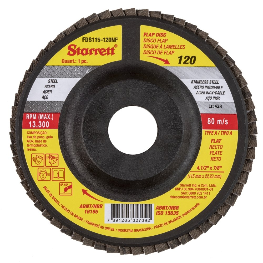 Disco Flap Starret 4.1/2P G120 - Embalagem com 12 Unidades Disco Flap Starret 4.1/2P G120 - Embalagem com 12 Unidades