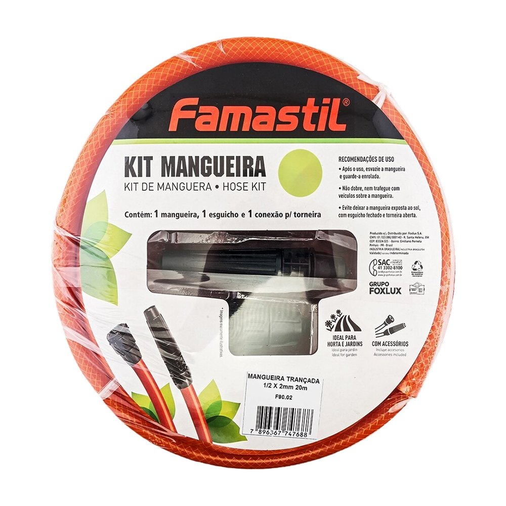 Mangueira de Jardim Famastil - Trançada Com Kit 1/2X2mm Laranja 20m Mangueira de Jardim Famastil - Trançada Com Kit 1/2X2mm Laranja 20m
