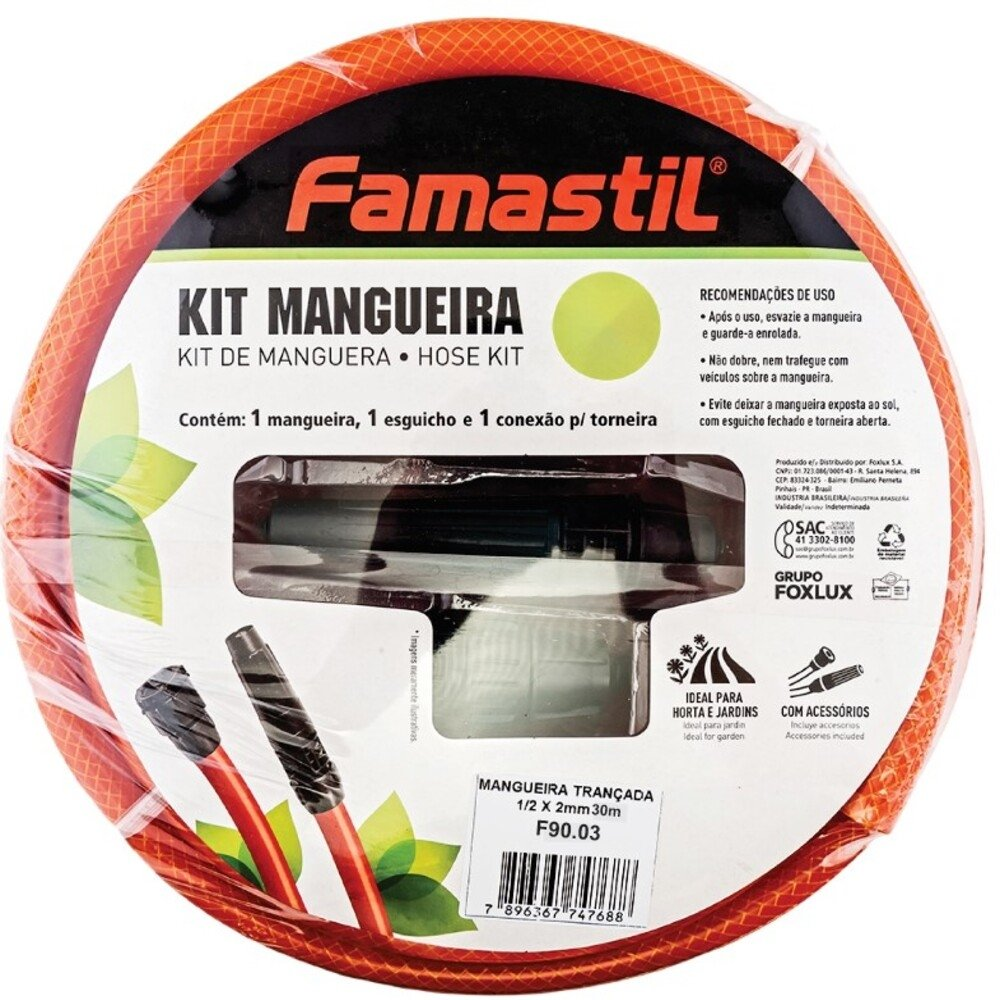 Mangueira de Jardim Famastil - Trançada Com Kit 1/2X2mm Laranja 30m Mangueira de Jardim Famastil - Trançada Com Kit 1/2X2mm Laranja 30m