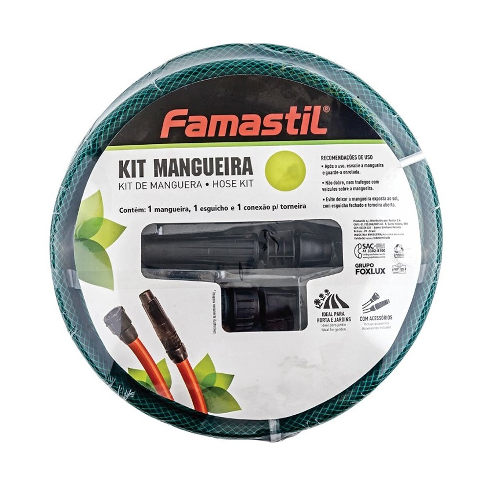 Mangueira Jardim Famastil Trançada 7/16x1,5mm Verde com Kit 15m Mangueira Jardim Famastil Trançada 7/16x1,5mm Verde com Kit 15m