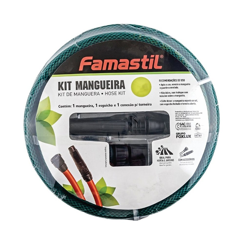 Mangueira Jardim Famastil Trançada 7/16x1,5mm Verde com Kit 20m Mangueira Jardim Famastil Trançada 7/16x1,5mm Verde com Kit 20m