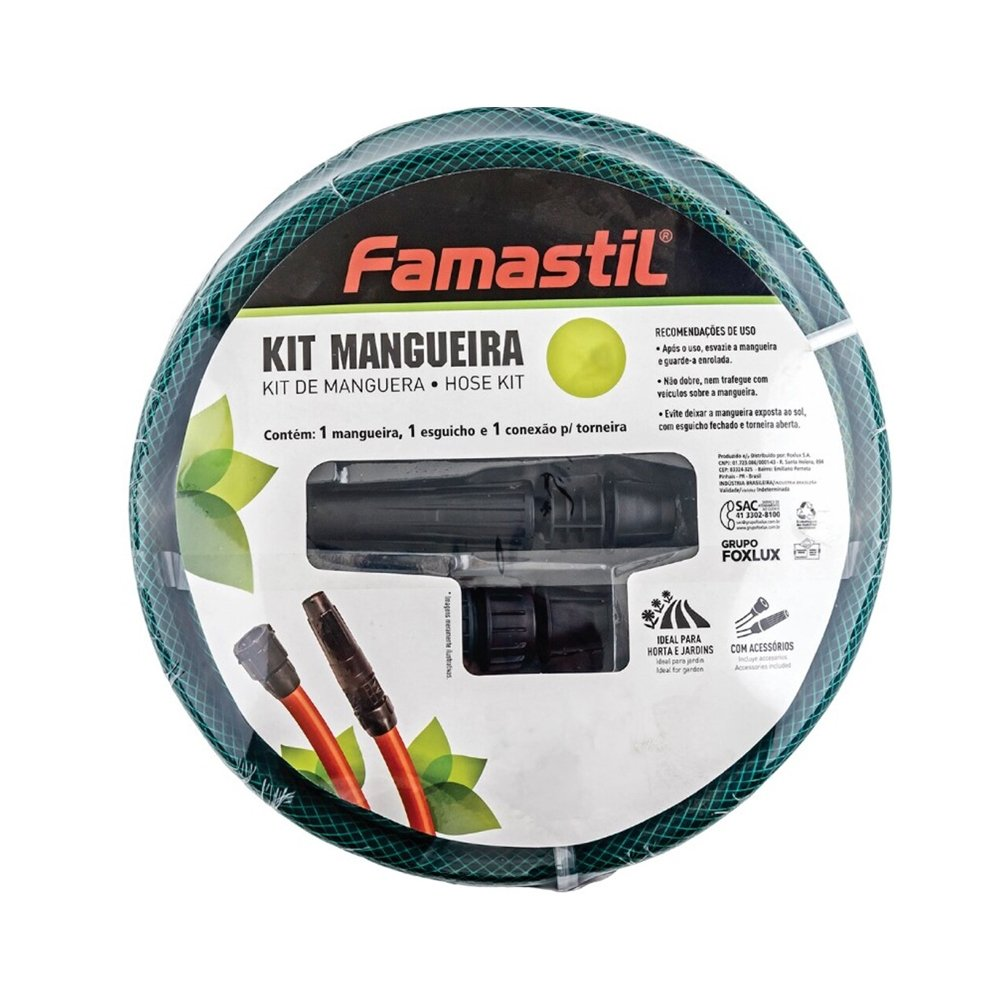 Mangueira de Jardim Famastil - Trançada Com Kit 7/16X1,5mm Verde 30m Mangueira de Jardim Famastil - Trançada Com Kit 7/16X1,5mm Verde 30m