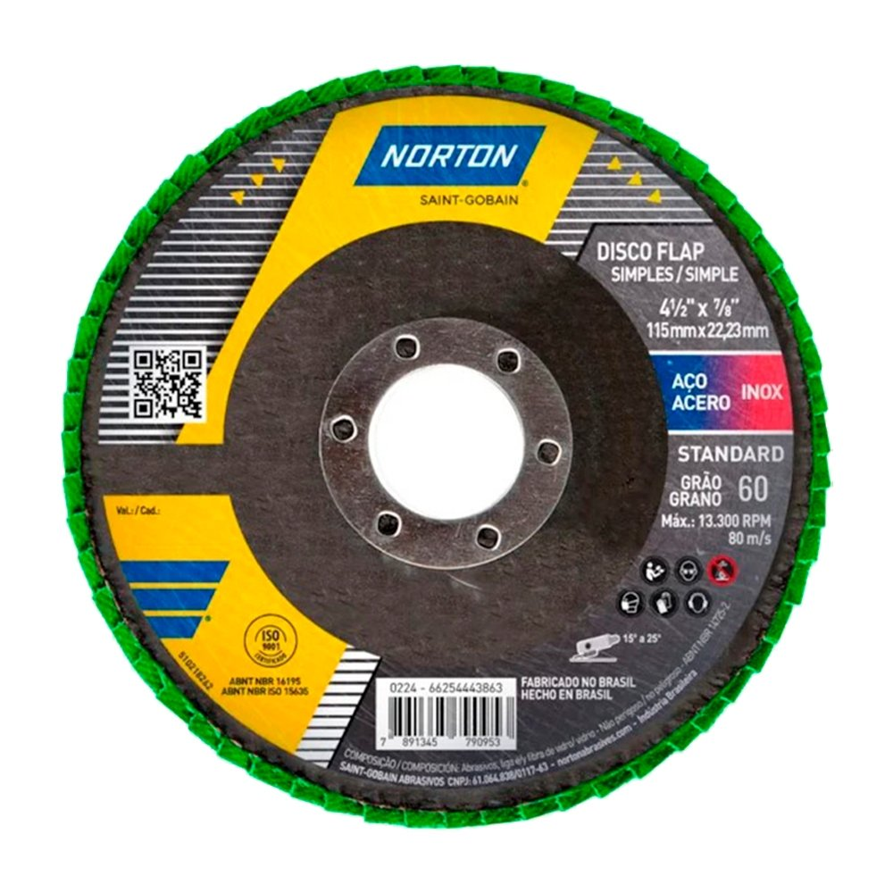 Disco Flap Fibra R244 Norton Standard 4.1/2P 115x22,23mm G60 - Embalagem com 10 Unidades Disco Flap Fibra R244 Norton Standard 4.1/2P 115x22,23mm G60 - Embalagem com 10 Unidades