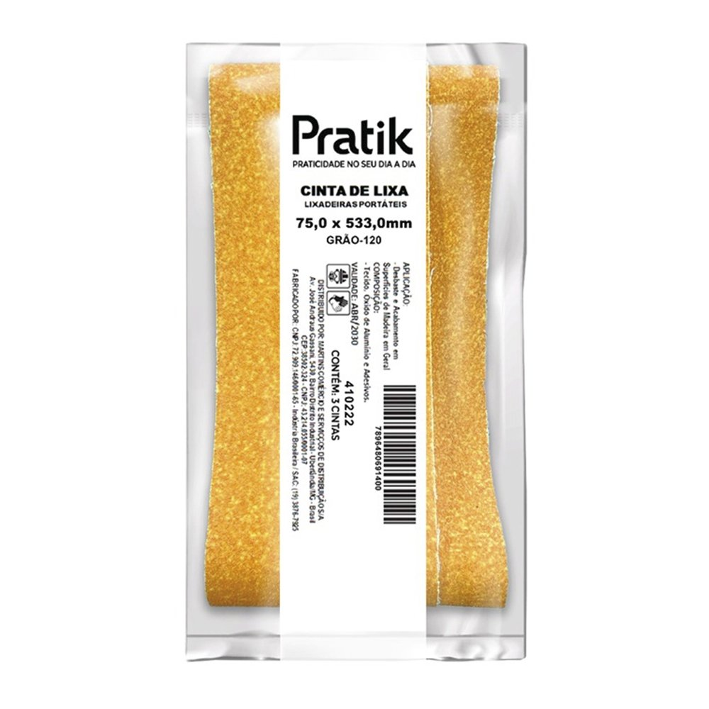 Cinta De Lixa Pratik Multiuso K-332 Grão 120 75mmx533mm - Embalagem com 3 Unidades Cinta De Lixa Pratik Multiuso K-332 Grão 120 75mmx533mm - Embalagem com 3 Unidades