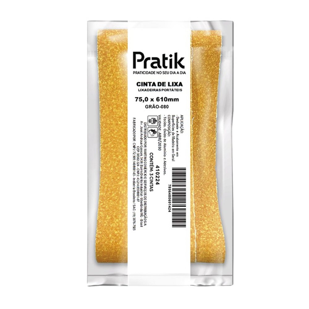 Cinta De Lixa Pratik Multiuso K-332 Grão 80 75mmx610mm - Embalagem com 3 Unidades Cinta De Lixa Pratik Multiuso K-332 Grão 80 75mmx610mm - Embalagem com 3 Unidades