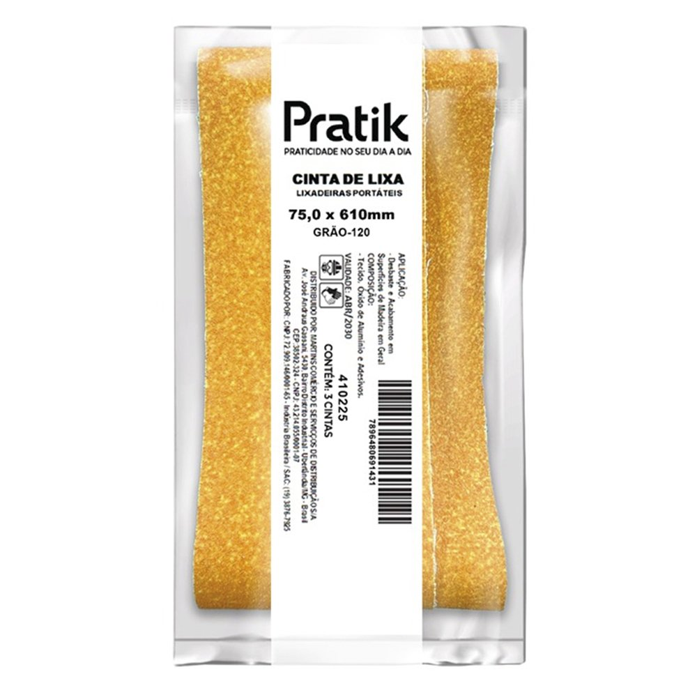 Cinta De Lixa Pratik Multiuso K-332 Grão 120 75mmx610mm - Embalagem com 3 Unidades Cinta De Lixa Pratik Multiuso K-332 Grão 120 75mmx610mm - Embalagem com 3 Unidades