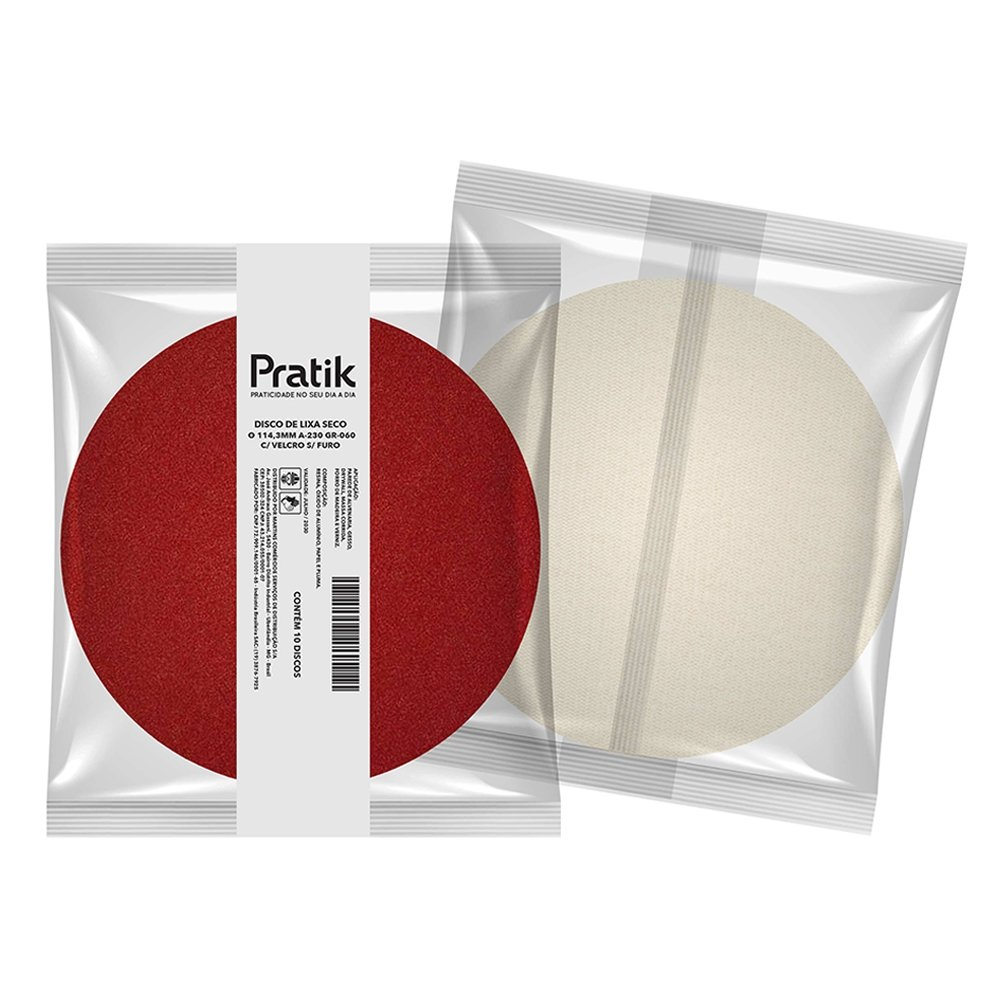 Disco Lixa Pratik A-230 114,3mm Sem Furo Com Velcro G60 - Embalagem com 10 Unidades Disco Lixa Pratik A-230 114,3mm Sem Furo Com Velcro G60 - Embalagem com 10 Unidades