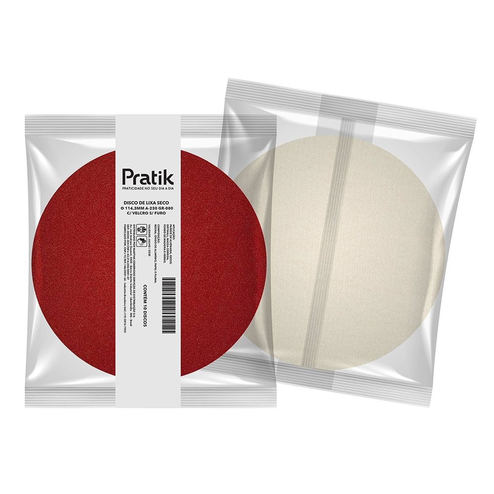 Disco Lixa Pratik A-230 114,3mm sem Furo com Velcro G80 - Embalagem com 10 Unidades