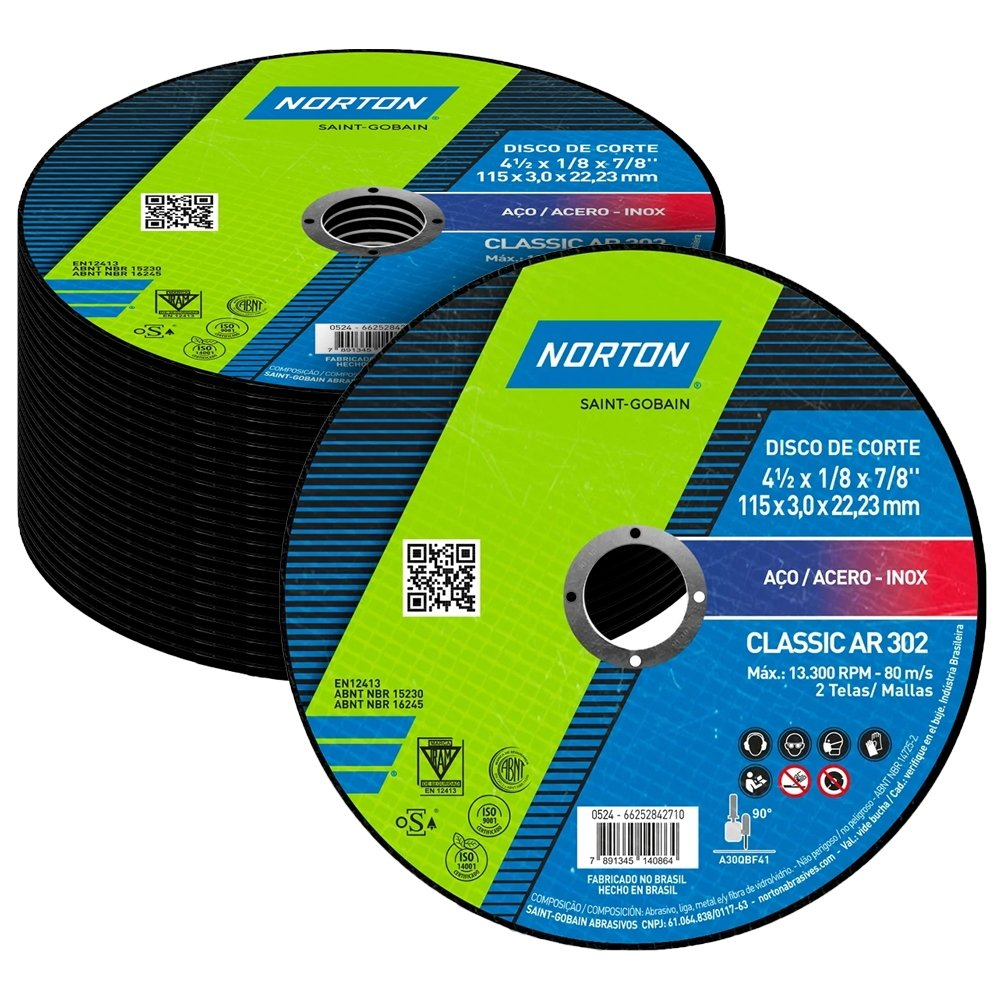 25 Discos de Corte Norton 4.1/2P AR302 Classic 115X3,0X22,23mm 25 Discos de Corte Norton 4.1/2P AR302 Classic 115X3,0X22,23mm