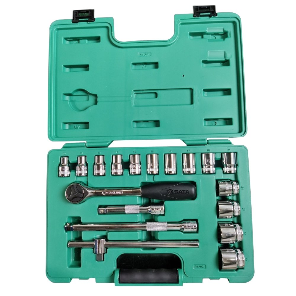 Jogo de Soquetes Estriados 10 a 32mm Sata 1/2P 18 Peças Jogo de Soquetes Estriados 10 a 32mm Sata 1/2P 18 Peças
