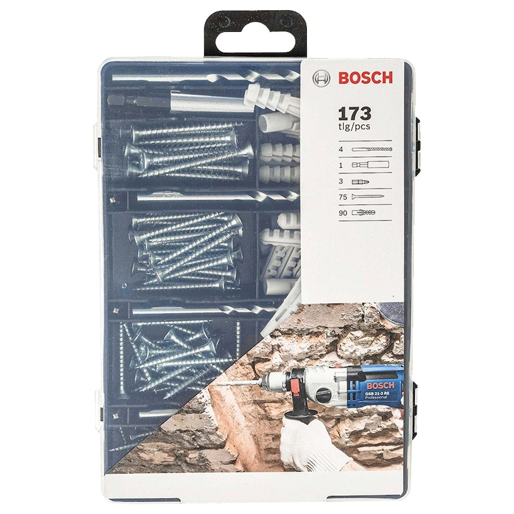 Kit de Fixação Bosch - Brocas, Pontas, Parafusos e Pregos 173 Peças Kit de Fixação Bosch - Brocas, Pontas, Parafusos e Pregos 173 Peças