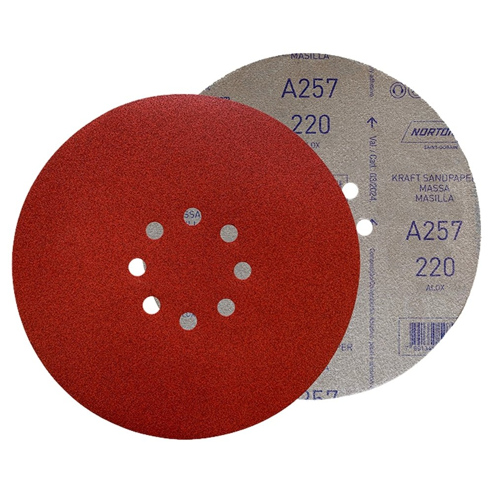 Disco Lixa Pluma Norton A257 225mm 8 Furos G220 - Embalagem com 10 Unidades Disco Lixa Pluma Norton A257 225mm 8 Furos G220 - Embalagem com 10 Unidades