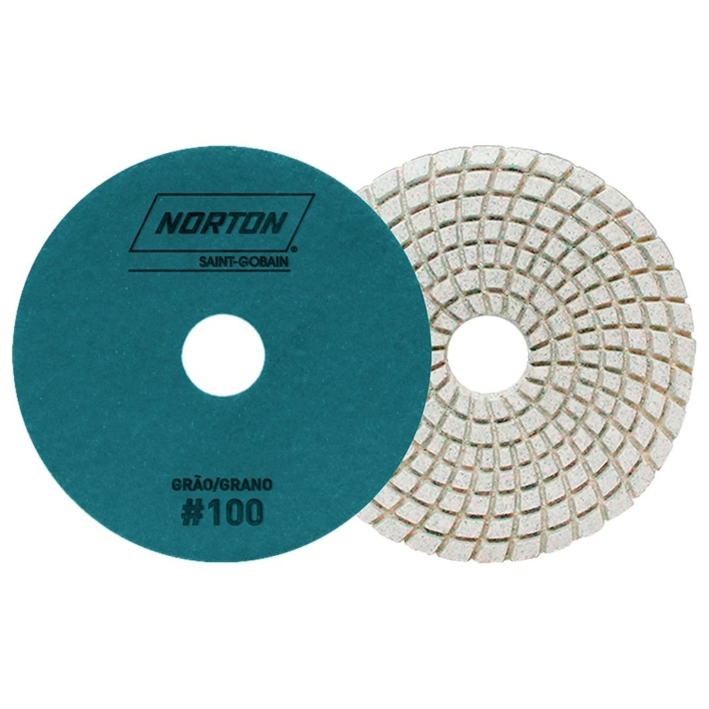 Disco Flexível Diamantado Norton Brilho D'Água - 100mm 4 Passos G100 Azul Claro - Embalagem com 10 Unidades Disco Flexível Diamantado Norton Brilho D'Água - 100mm 4 Passos G100 Azul Claro - Embalagem com 10 Unidades