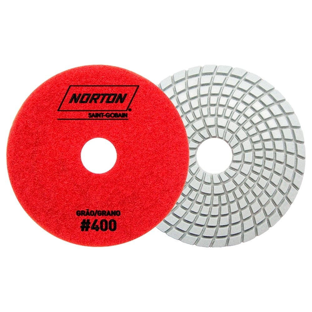 Disco Flexível Diamantado Norton Brilho D'Água - 100mm 4 Passos G400 Vermelho - Embalagem com 10 Unidades Disco Flexível Diamantado Norton Brilho D'Água - 100mm 4 Passos G400 Vermelho - Embalagem com 10 Unidades