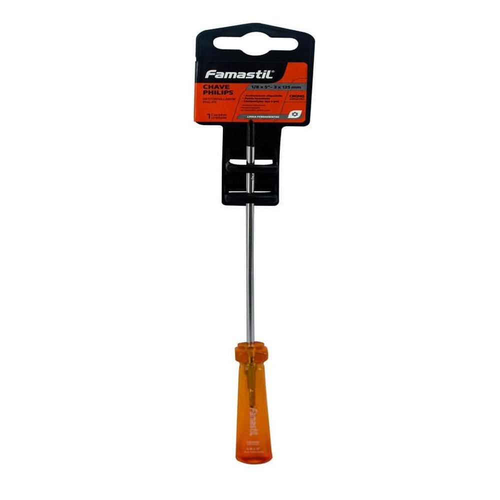 Chave Philips Famastil 1/8x5P Ponta Imantada Cromo Vanádio - Embalagem com 6 Unidades Chave Philips Famastil 1/8x5P Ponta Imantada Cromo Vanádio - Embalagem com 6 Unidades