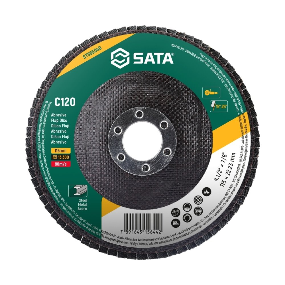 Disco Flap Sata Metal/Inox 4.1/2P G120 - Embalagem com 10 Unidades Disco Flap Sata Metal/Inox 4.1/2P G120 - Embalagem com 10 Unidades