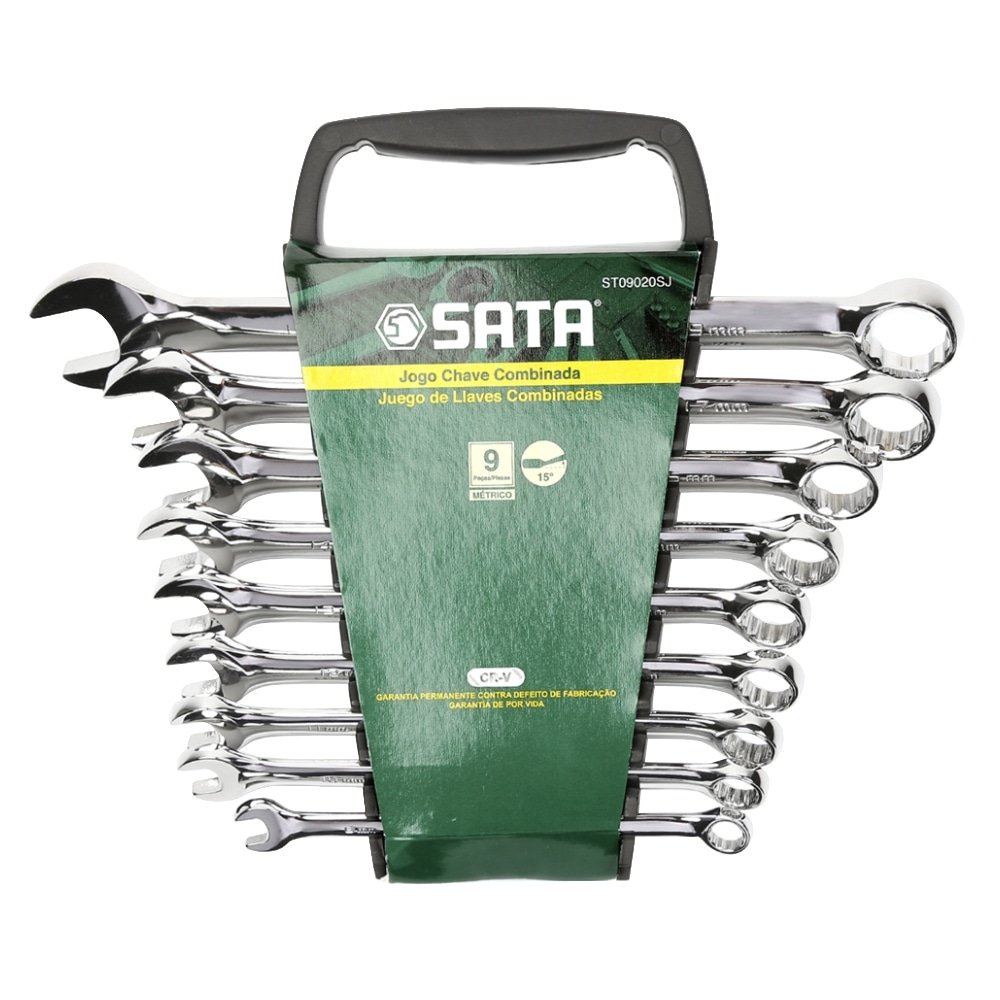 Jogo Chave Combinada Sata 8 a 19mm 9 Peças Cromo Vanádio Jogo Chave Combinada Sata 8 a 19mm 9 Peças Cromo Vanádio