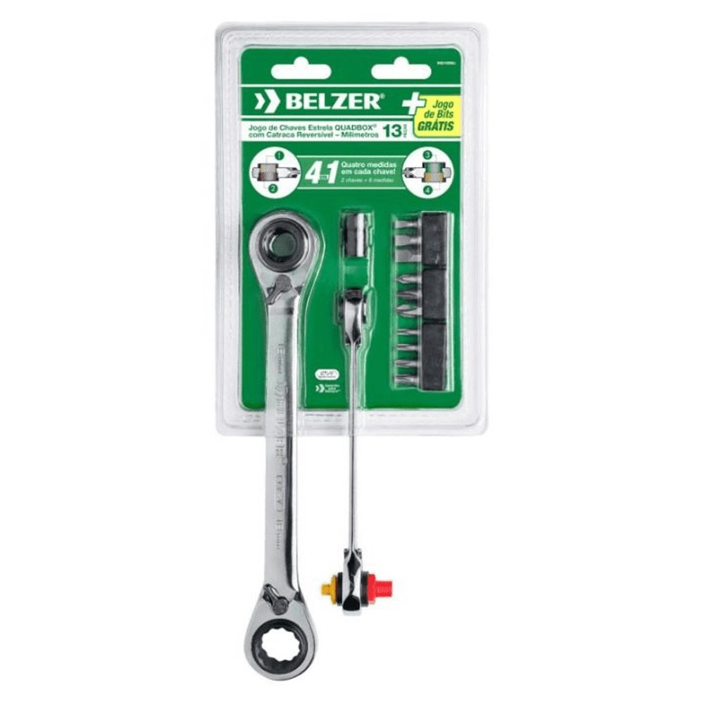 Jogo de Chave Quadbox Belzer com Bits 8-19mm 13 Peças Jogo de Chave Quadbox Belzer com Bits 8-19mm 13 Peças