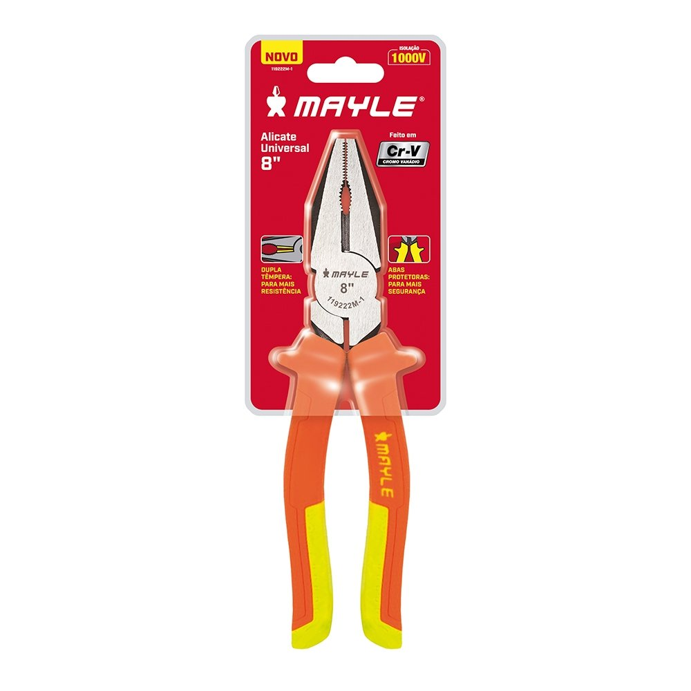 Alicate Universal Mayle Isolado com Cabo Emborrachado 8" Alicate Universal Mayle Isolado com Cabo Emborrachado 8"