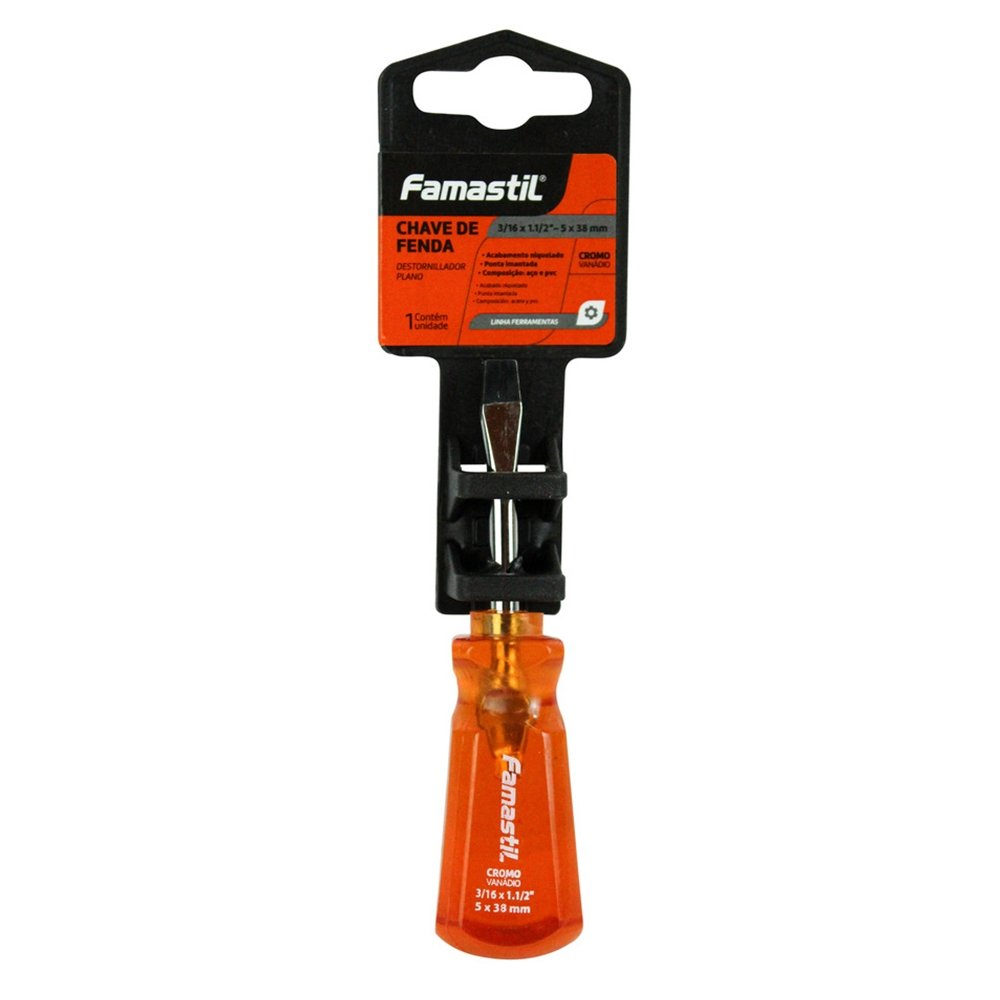 Chave Fenda Toco Famastil Ponta Imantada Cromo Vanadio 3/16x1.1/2P Chave Fenda Toco Famastil Ponta Imantada Cromo Vanadio 3/16x1.1/2P