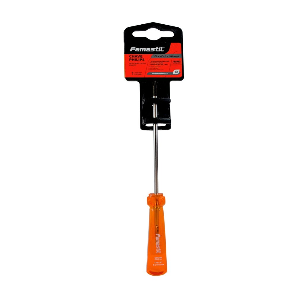 Chave Philips Famastil Ponta Imantada Cromo Vanadio 1/8 x 4P Chave Philips Famastil Ponta Imantada Cromo Vanadio 1/8 x 4P