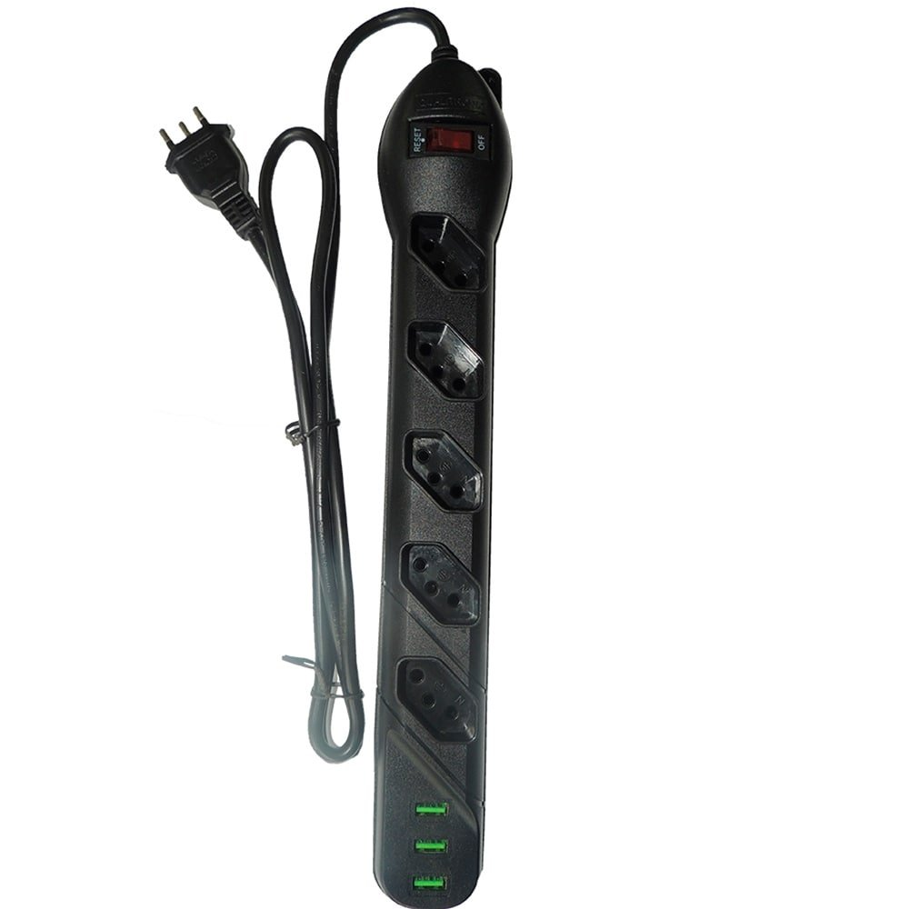 Filtro de Linha Qualitronix 5 Tomadas + 3USB 3 x 0,75mm 1m 10A Preto Filtro de Linha Qualitronix 5 Tomadas + 3USB 3 x 0,75mm 1m 10A Preto