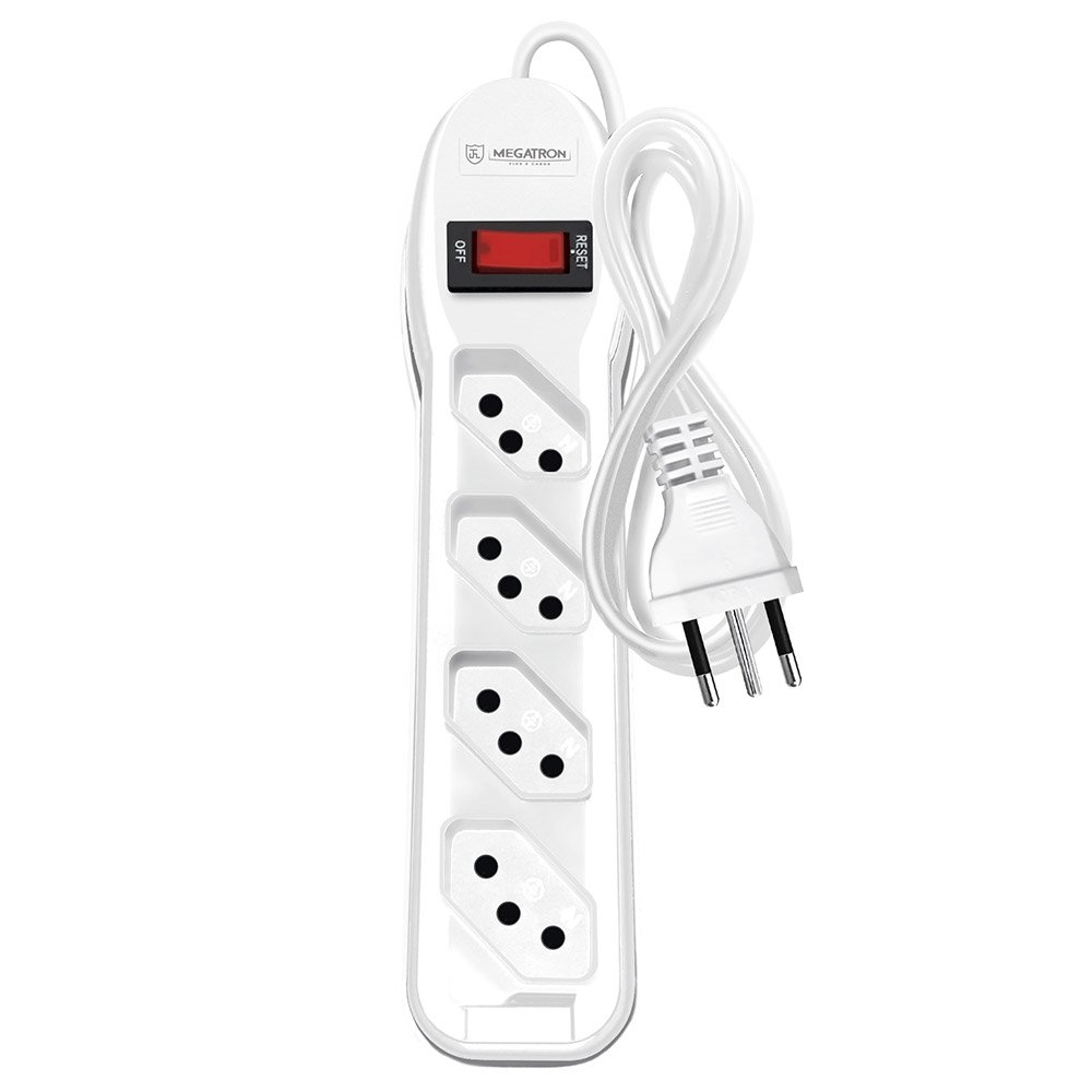Filtro de Linha Pratik 4 Tomadas 2P+T Circuit Breaker 1m Branco Filtro de Linha Pratik 4 Tomadas 2P+T Circuit Breaker 1m Branco