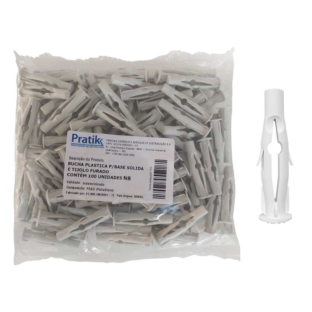 Bucha Plástica Pratik Fixação Base Sólida para Tijolo Furado N8 Branco - Embalagem com 100 Unidades Bucha Plástica Pratik Fixação Base Sólida para Tijolo Furado N8 Branco - Embalagem com 100 Unidades