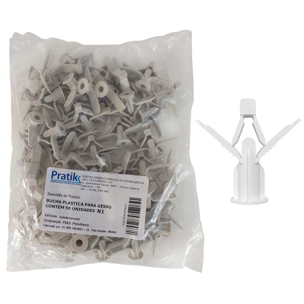 Bucha Plástica Pratik Fixação Gesso N1 Branco - Embalagem com 50 Unidades Bucha Plástica Pratik Fixação Gesso N1 Branco - Embalagem com 50 Unidades