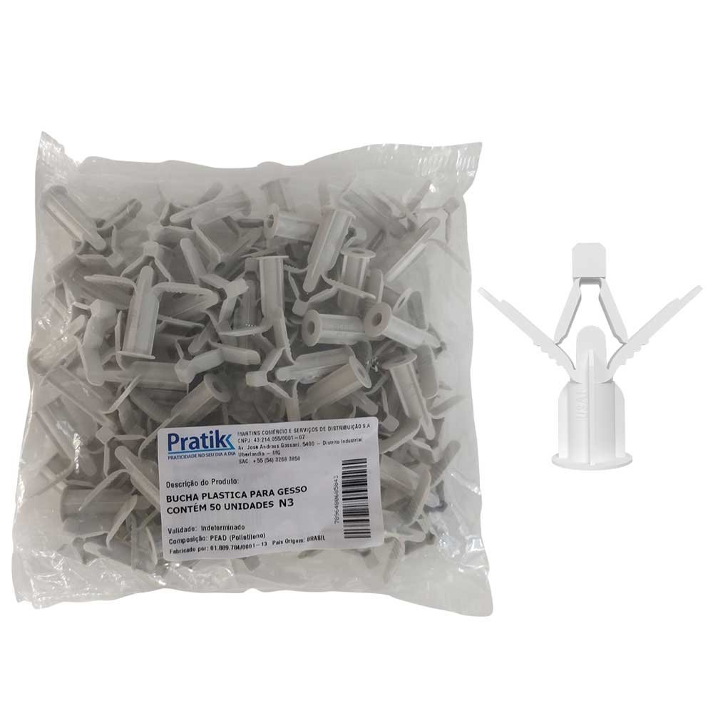 Bucha Plástica Pratik Fixação Gesso N3 Branco - Embalagem com 50 Unidades Bucha Plástica Pratik Fixação Gesso N3 Branco - Embalagem com 50 Unidades