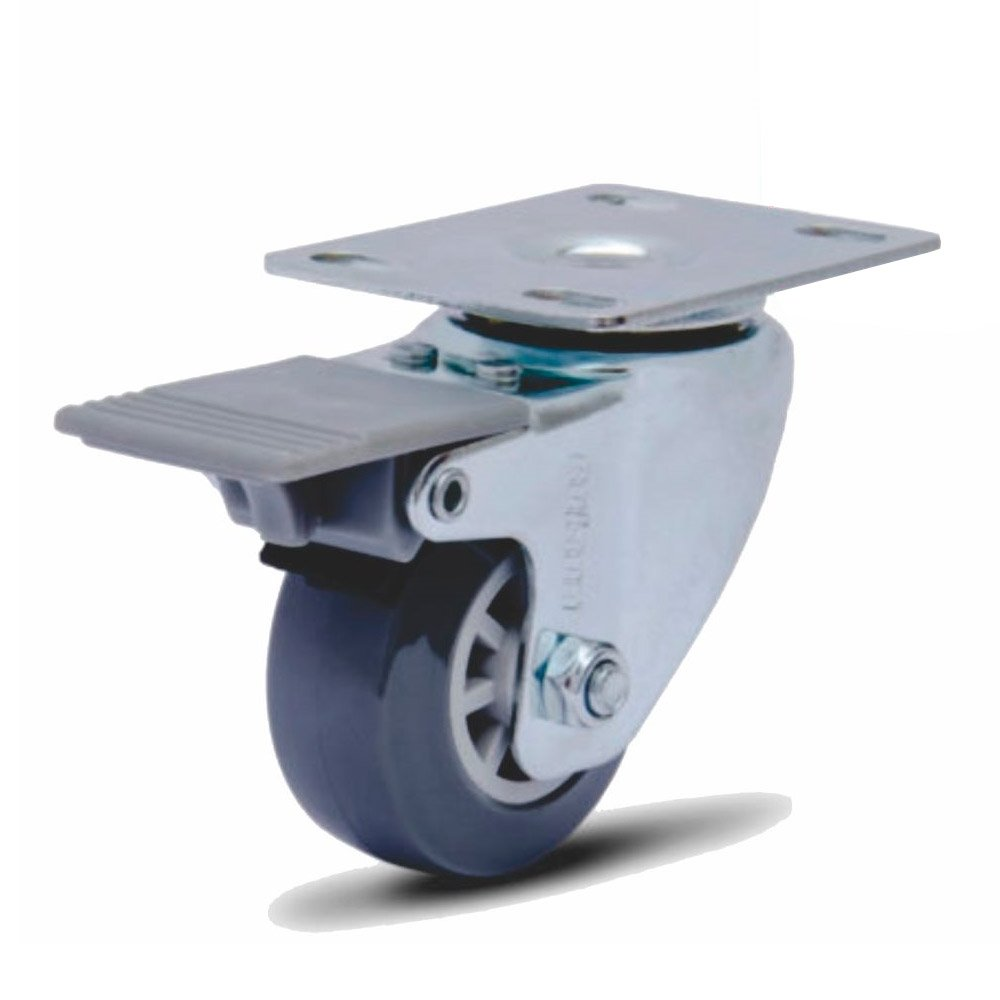 Rodízio Zincado Colson Base Giratória 2P com Freio Roda Azul Capacidade 45Kg Rodízio Zincado Colson Base Giratória 2P com Freio Roda Azul Capacidade 45Kg