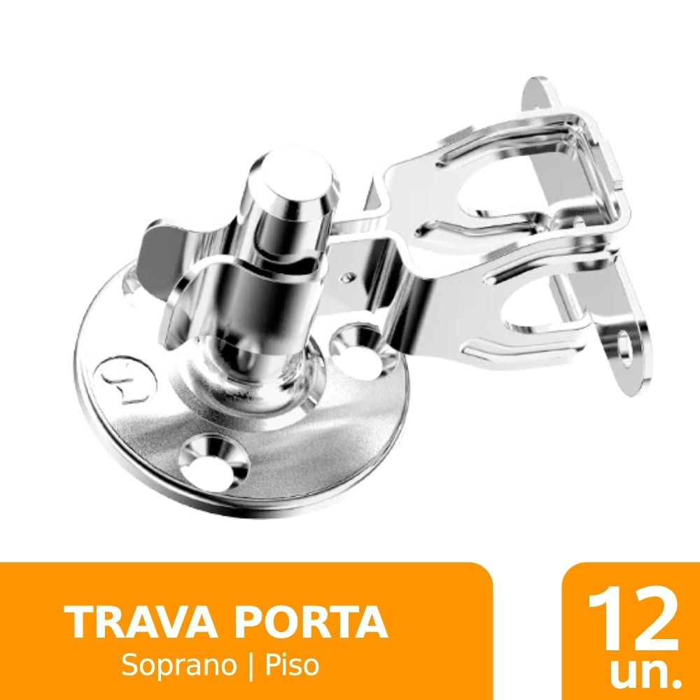 Trava Porta de Piso Soprano Metálico Cromado - Nova Embalagem 12 Unidades Trava Porta de Piso Soprano Metálico Cromado - Nova Embalagem 12 Unidades