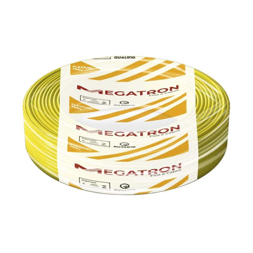 Cabo Flexível Megatron 4MMx100M Rolo 750V Amarelo Cabo Flexível Megatron 4MMx100M Rolo 750V Amarelo