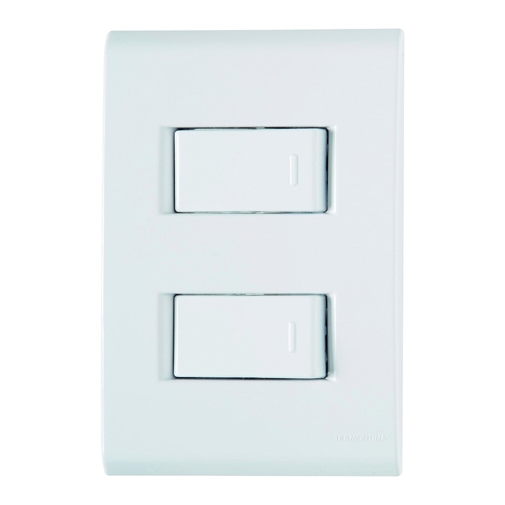Interruptor Liz Tramontina 2 Tecla Simples 10A 250V com Placa Branco Interruptor Liz Tramontina 2 Tecla Simples 10A 250V com Placa Branco