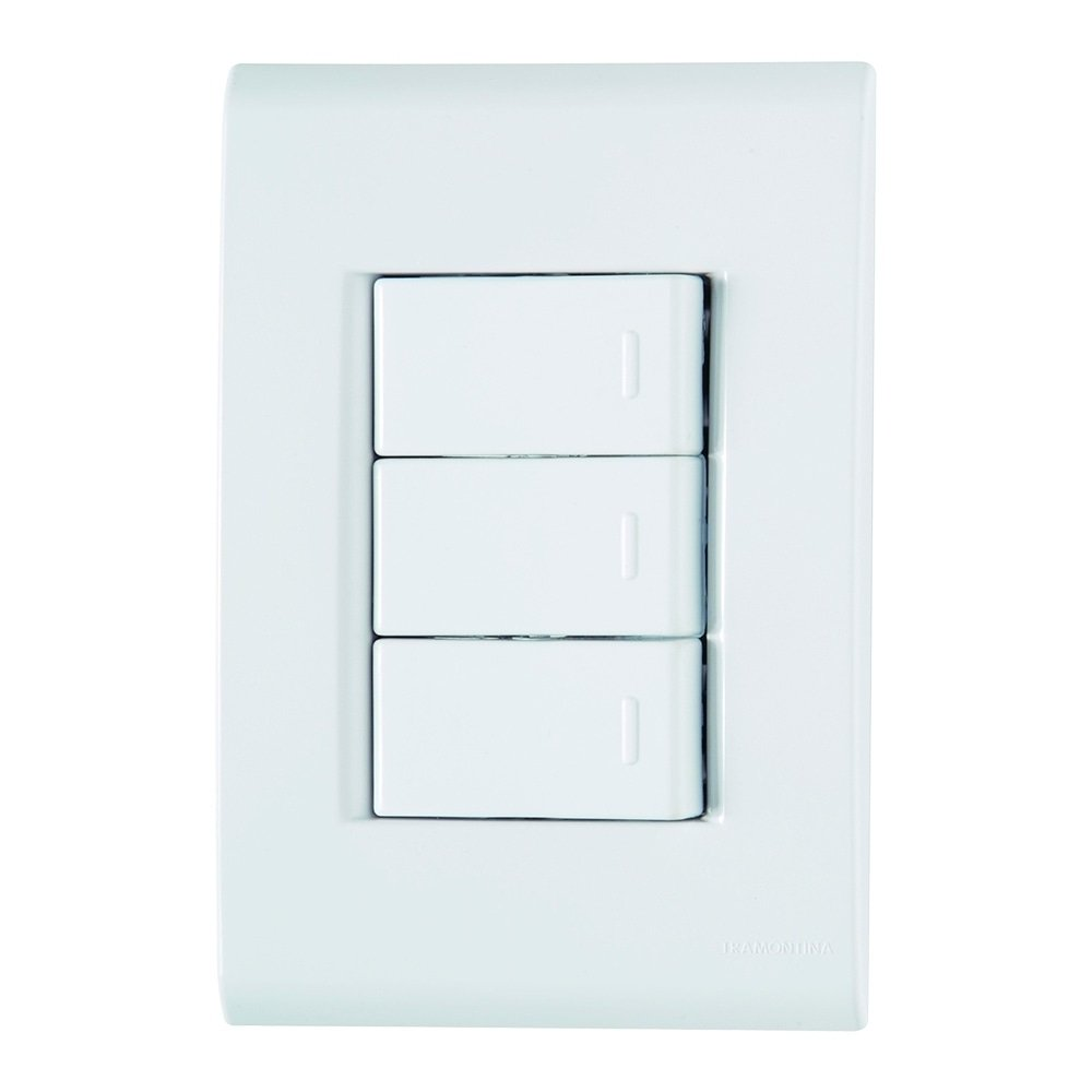 Tomada Liz Tramontina 3 Teclas Simples 10A 250V com Placa Branca Tomada Liz Tramontina 3 Teclas Simples 10A 250V com Placa Branca
