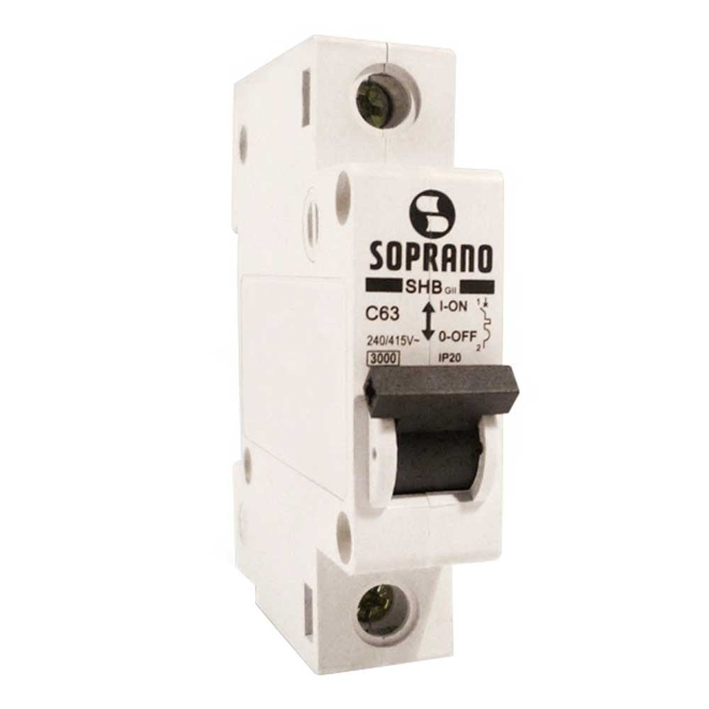 Disjuntor Soprano Din SHB-GII 1P 50A Curva C Branco Disjuntor Soprano Din SHB-GII 1P 50A Curva C Branco