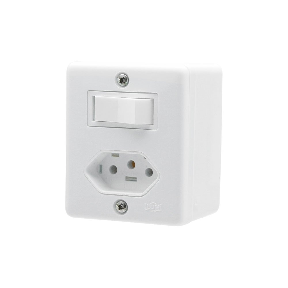 Interruptor Ilumi Linha Box 1 Tecla Simples + Tomada Sobrepor 2p+T Branca 6/10A 250V Interruptor Ilumi Linha Box 1 Tecla Simples + Tomada Sobrepor 2p+T Branca 6/10A 250V